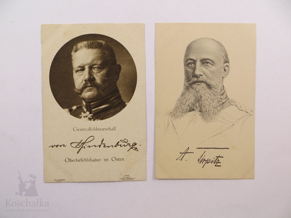 AK / Postkarten, Lot mit zwei Karten, Hindenburg und Grossadmiral von Tirpitz, Kaiserreich, Original