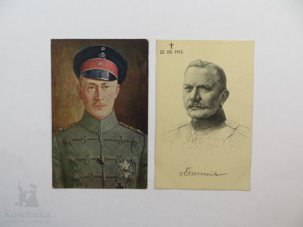 AK / Postkarten, Lot mit 2 Stück, Kronprinz Wilhelm und General von Emmich, Kaiserreich, Original