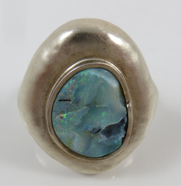 Vintage 925er Silberring mit einem Opal, Unikat, um 1980/90, Gr. 62