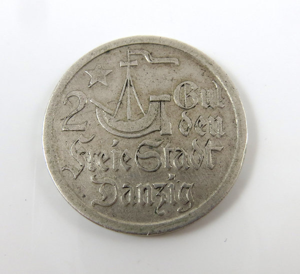 Danzig 2 Gulden 1923 Silbermünze Erh. ss/vz, Original