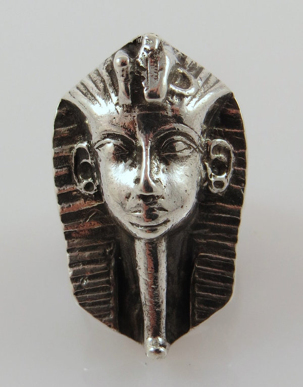 Vintage 925er Silber Pharao-Ring Tutanchamun, Gr. 54, Handarbeit um 1970/80