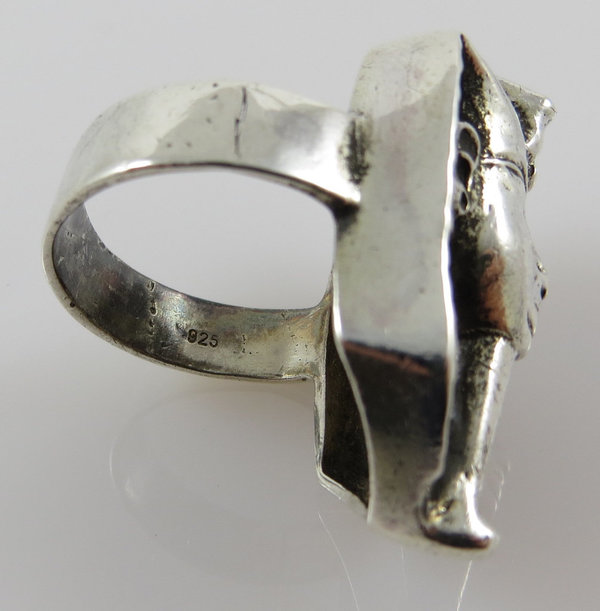 Vintage 925er Silber Pharao-Ring Tutanchamun, Gr. 54, Handarbeit um 1970/80