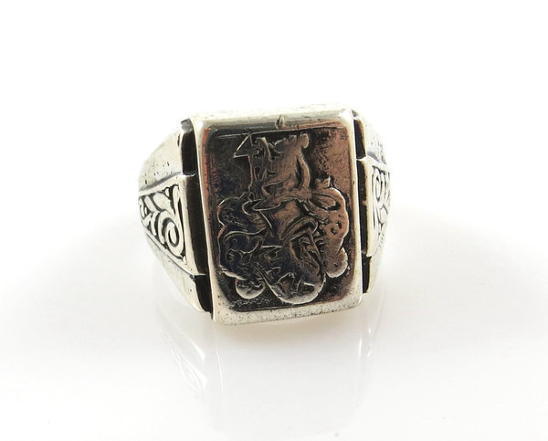 Antiker 800er Silber Siegel / Wappen Ring, Gr. 61, Meisterarbeit um 1920