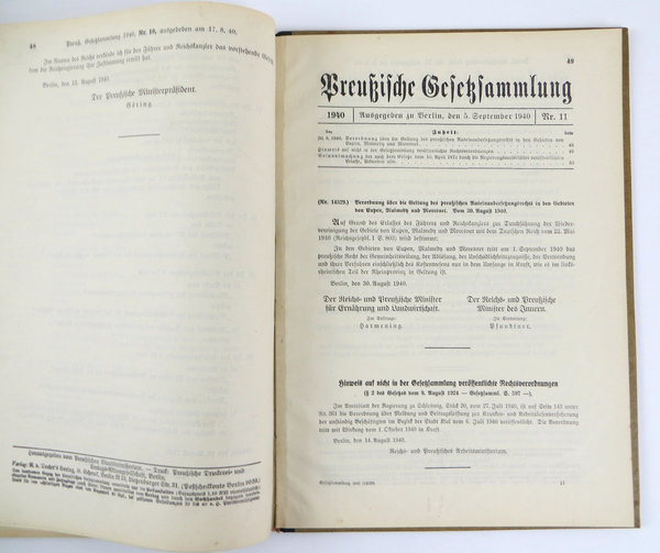 "Preußische Gesetzsammlung" 1940, 58 Seiten, III. Reich, Original
