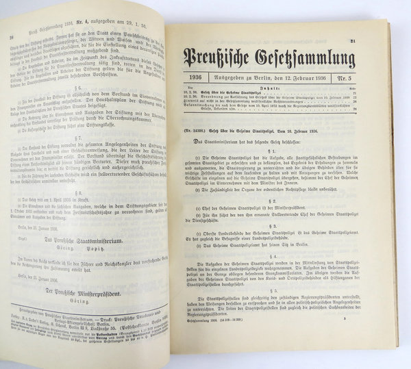 "Preußische Gesetzsammlung" 1936, 172 Seiten, III. Reich, Original