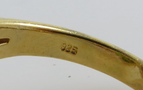 Vintage Kleeblatt Glücksbringer Zirkonia Ring aus 925er Silbe, vergoldet, Gr. 57