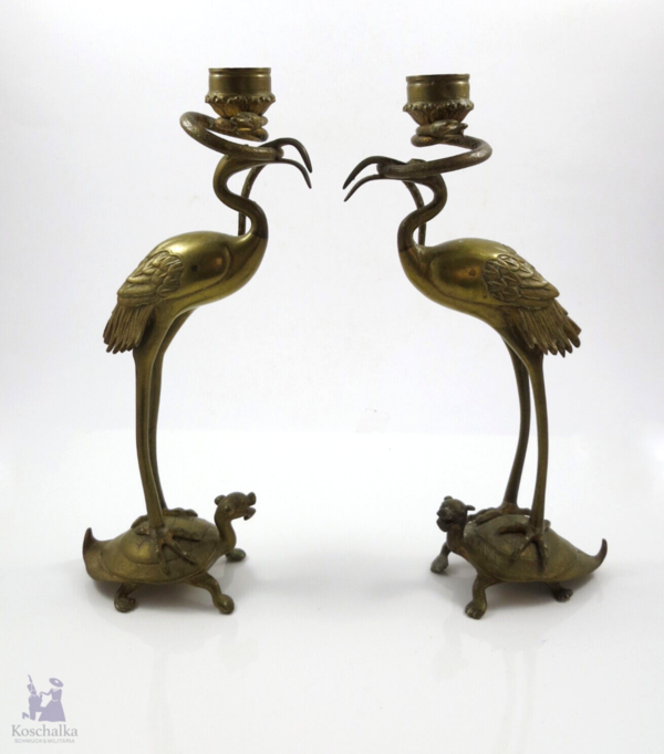 Zwei Antike Chinesische Kerzenständer mit Tiermotiven, um 1900
