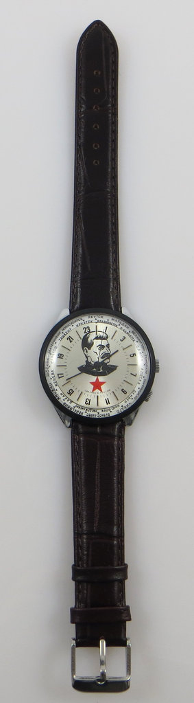 Vintage UdSSR - Russland Armbanduhr, 24 Stunden Ziffernblatt mit J.W.Stalin