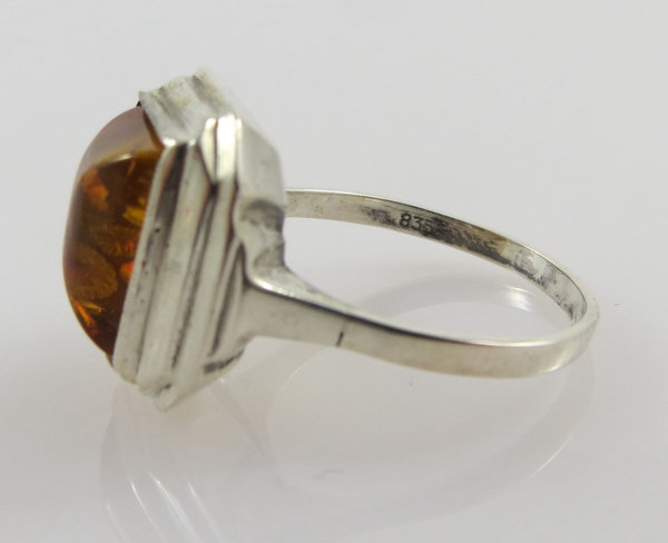 Antiker Art Déco Natur Bernstein Ring aus 835er Silber, um 1930, Gr. 54