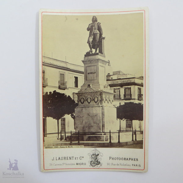 Antikes Foto der Statue von Murillo in Sevilla, Spanien, von  J. Laurent et Cie, Madrid