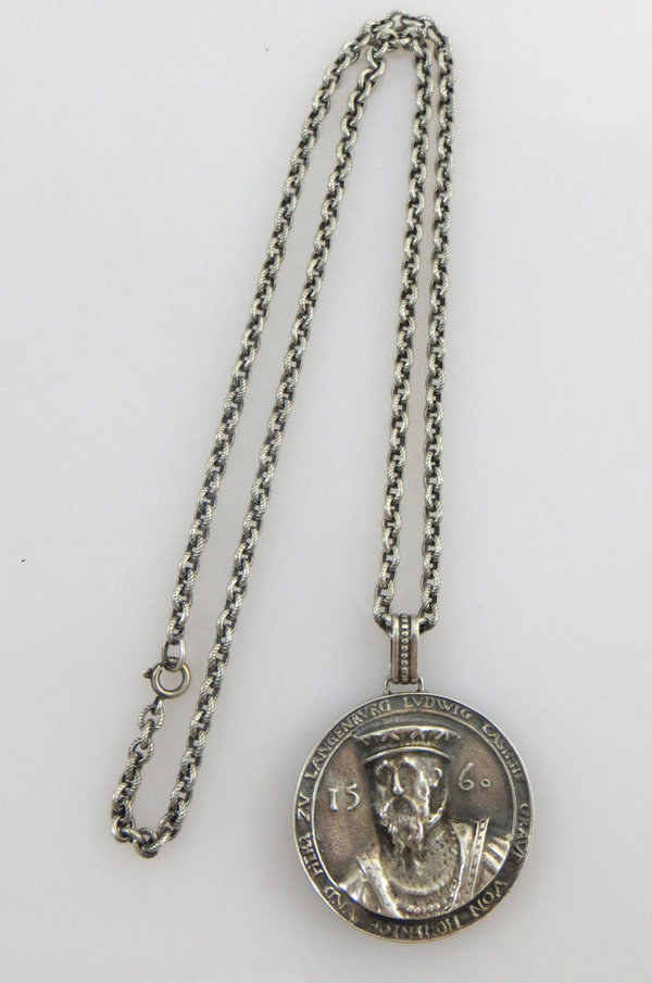 Vintage Medaillon Ludwig und Anna von Hohenlohe 1560 und 925er Silberkette