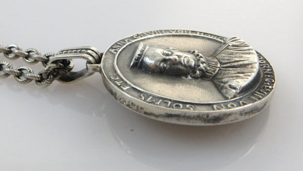 Vintage Medaillon Ludwig und Anna von Hohenlohe 1560 und 925er Silberkette