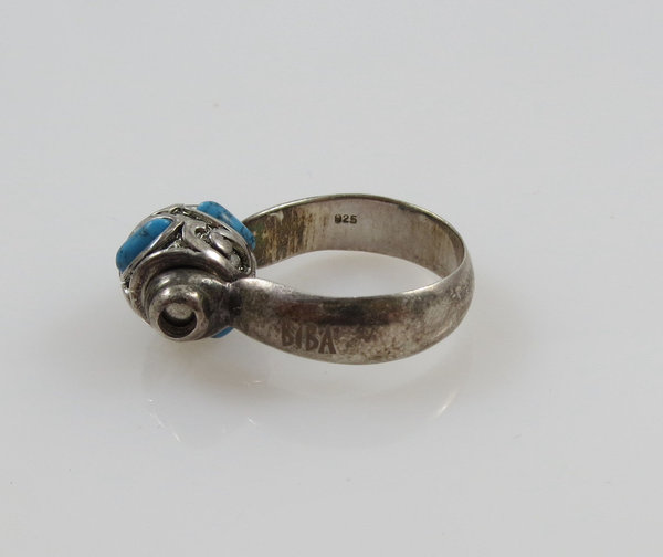 Vintage 925er Silber Dreh Ring mit Türkis, Größe 57, Handarbeit um 1960/70