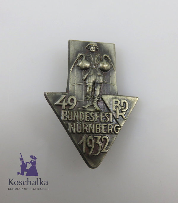 Abzeichen, Deutscher Radfahrer Bund D.R.B. Abzeichen, 49. Bundesfest Nürnberg 1932, Original