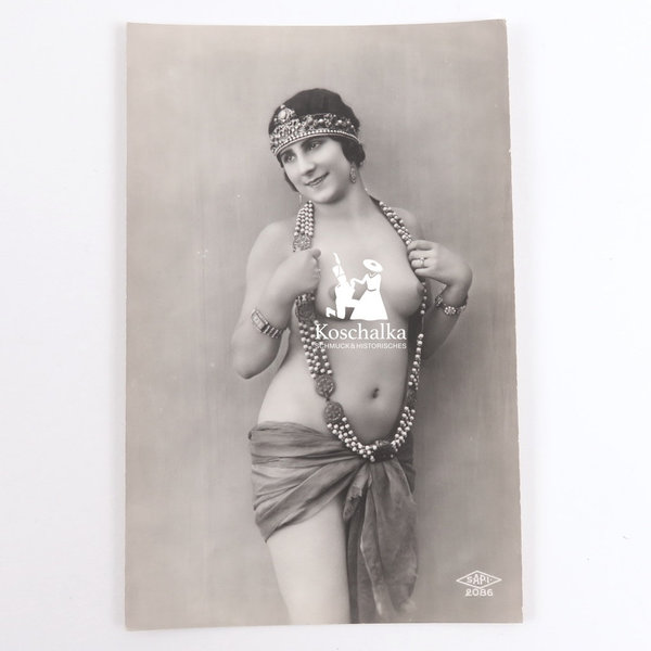 Antike Ansichtskarte, Aktmodell, "Art Deco Schönheit mit Schmuck", Original
