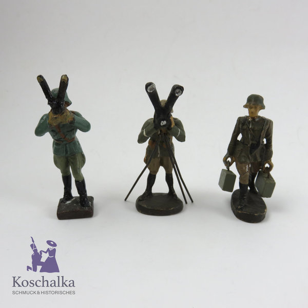 Antike Elastolin - Lineol Soldatenfiguren, Lot aus 3 Stück