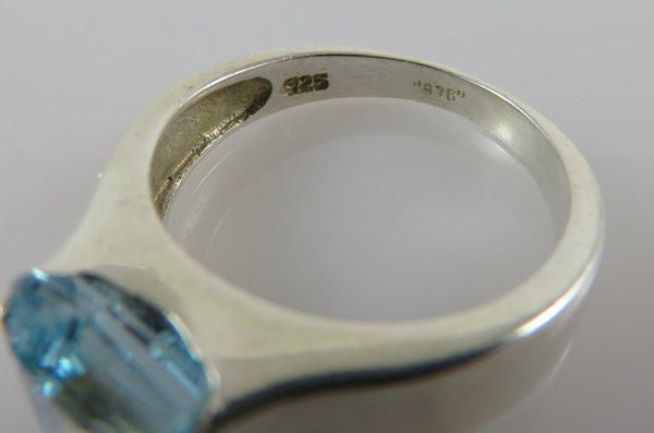 Vintage 925er Silber Ring mit Blautopas, Gr. 58, Handarbeit um 1980