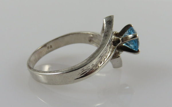 Vintage 925er Silber Ring mit Blautopas, Gr. 59, Handarbeit um 1970
