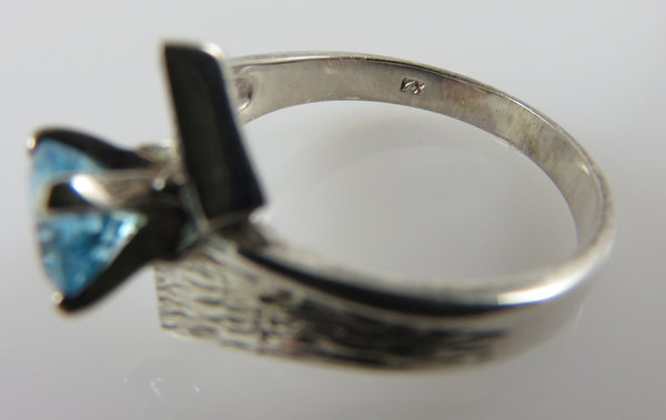 Vintage 925er Silber Ring mit Blautopas, Gr. 59, Handarbeit um 1970