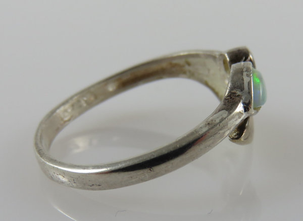 Vintage 925er Silber Ring mit einem Opal und Zirkon, Gr. 57, Handarbeit um 1980