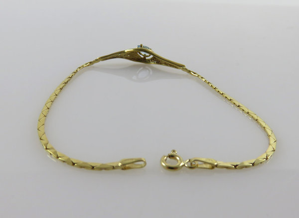Vintage 585er Goldarmband mit einem Aquamarin und drei Diamanten, Handarbeit um 1990, ca. 0,06 ct