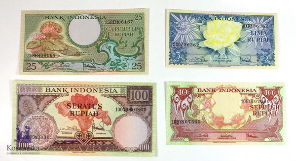 Indonesien, Lot aus 4 Banknoten, Erh. 1 bis 1-