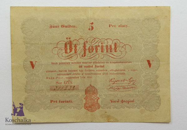 Ungarn, 5 Forint von 1848, Erh. 2