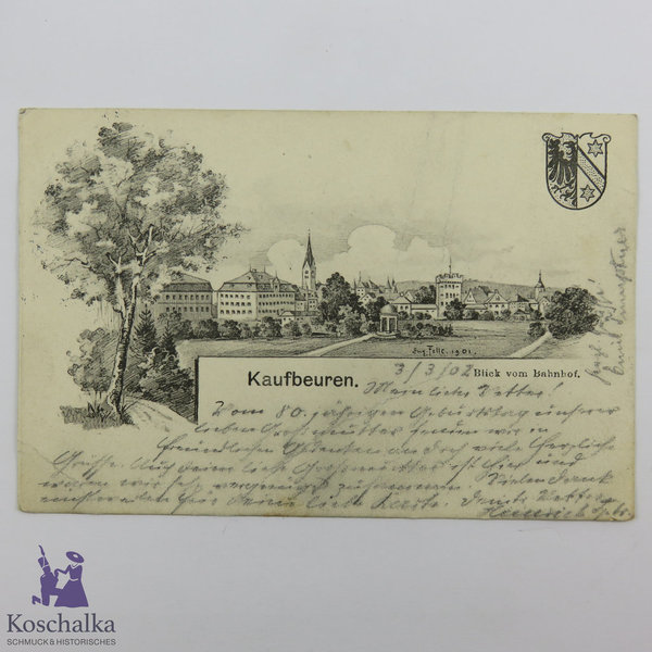 AK / Postkarte "Kaufbeuren, Blick vom Bahnhof", gelaufen 1902