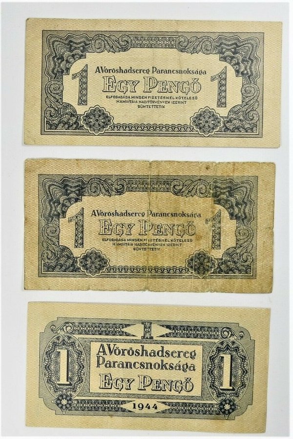 Ungarn, Konvolut 3 Banknoten, 3 x 1 Engy Pengo, 1944, Gebraucht
