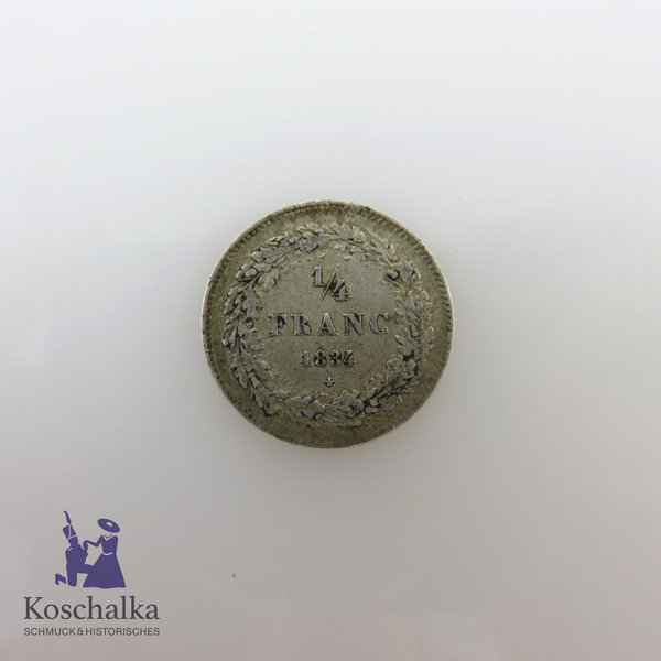 Belgien, Silbermünze, 1/4 Franken 1834, König Leopold