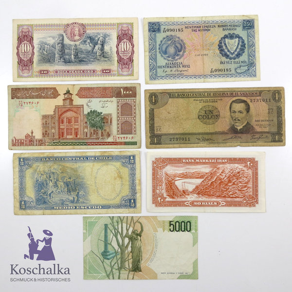 Banknoten Lot Ausland, 7 Stück, Konvolut