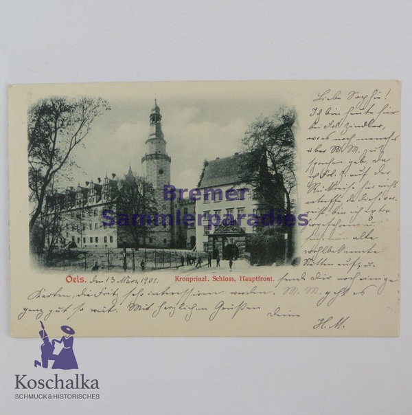 AK Oels, Kronprinzl. Schloss, Hauptfront, 1901, Original